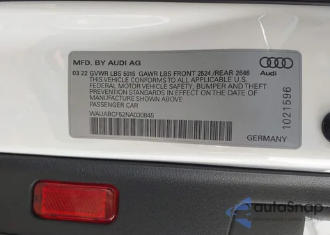 2022 Audi A5 Sportback Premium 40 Tfsi Quattro S Tronic z USA, uszkodzony, nr VIN WAUABCF52NA030845